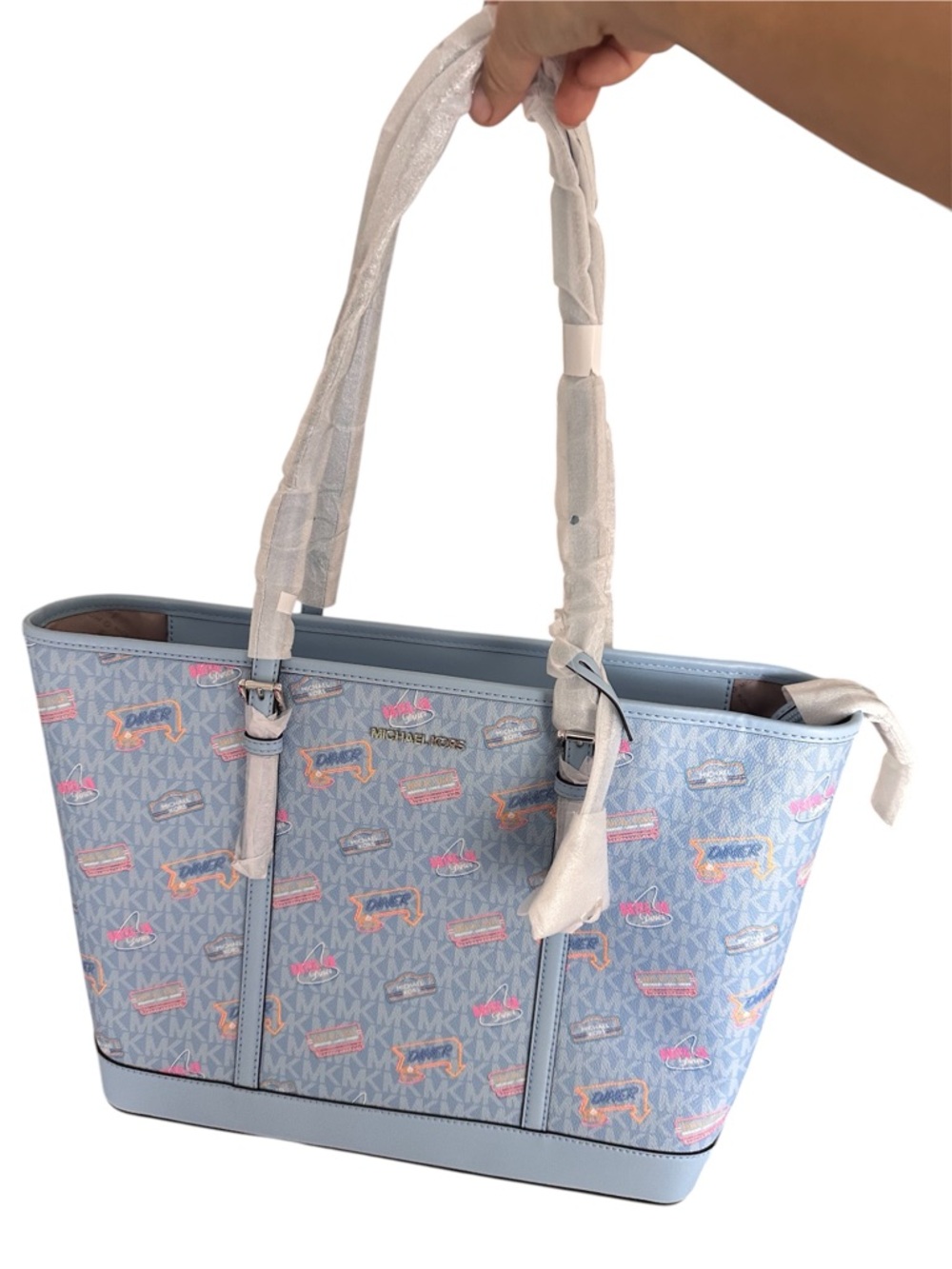 Host Pick Michael Kors Extra Large Blue Diner Print Tote Bag New